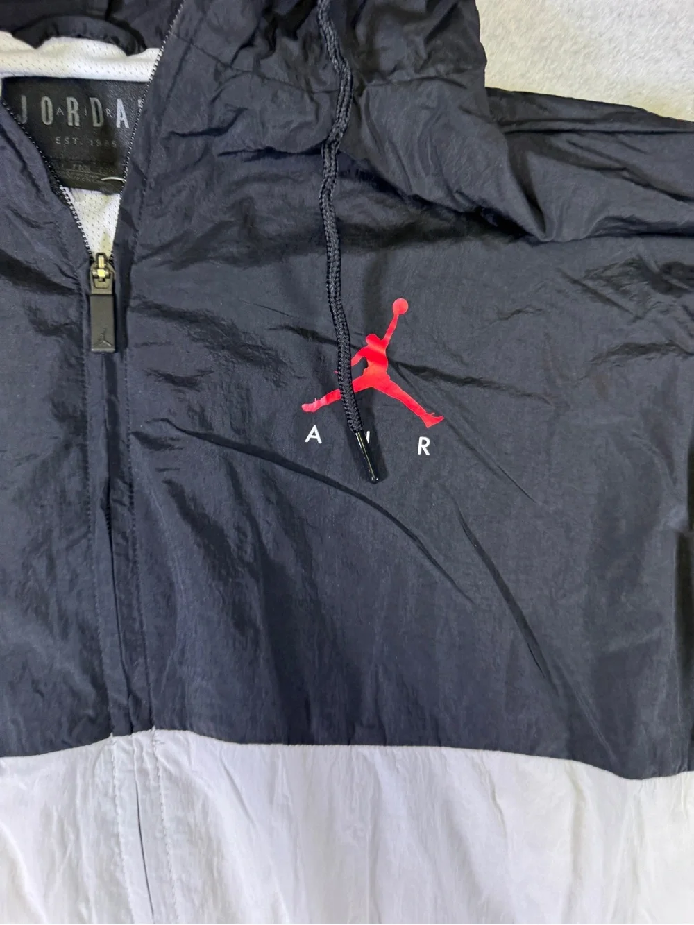 Nike Air Jordan Black White Colorblock Windbreaker with White Mesh Interior
